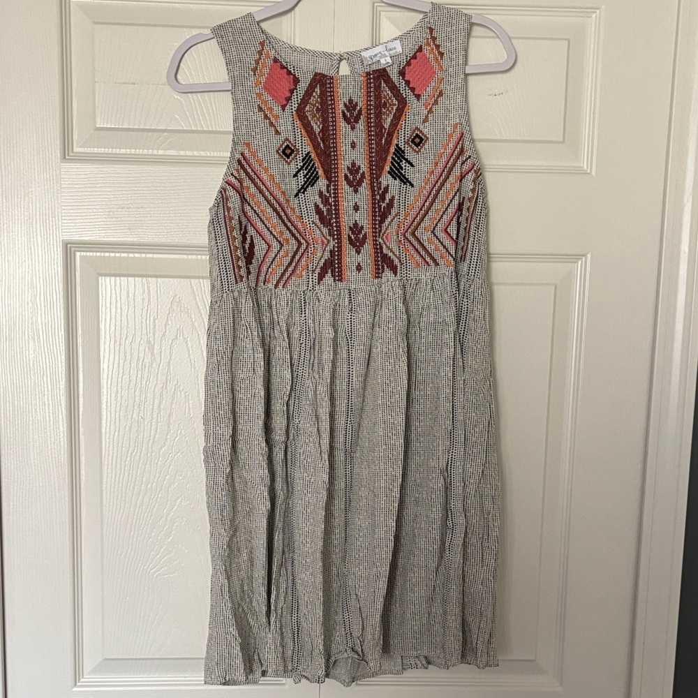Grace & Lace Patterned Dress with Red and Orange Accents